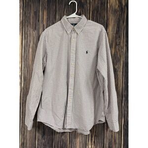 Ralph Lauren Shirt Mens XL White Red Blue Plaid Custom Fit Button Long Sleeve